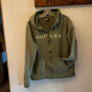 VINTAGE Hurley hooded zipper jacket in a soft olive green no holes